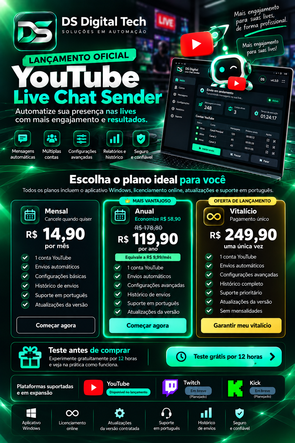 Apresentação promocional do Live Chat Sender